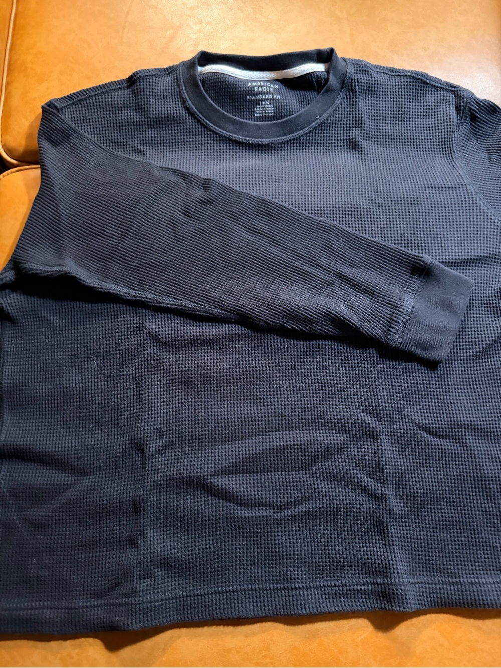American Eagle Outfitters Men’s Black Waffle Long-Sleeve Shirt